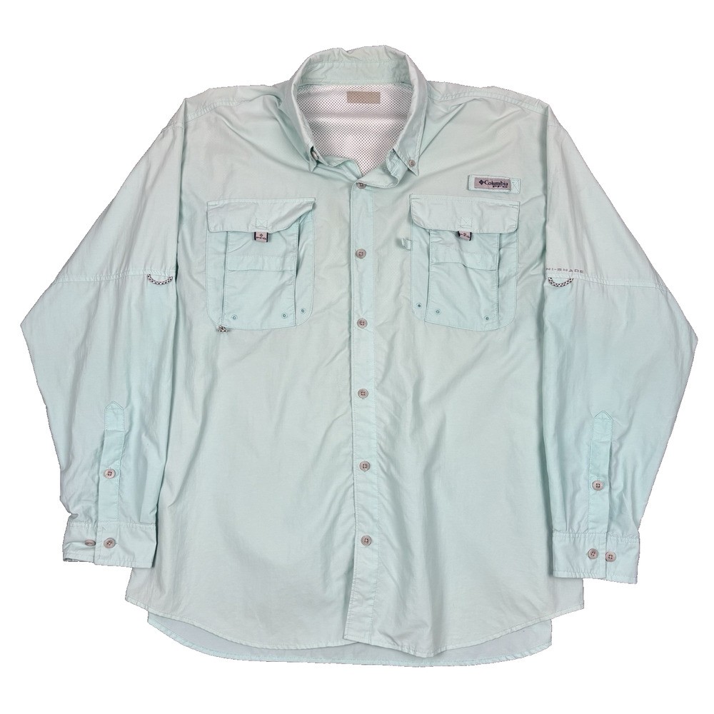 Columbia Shirt Mens XL PFG Vented‎ Fishing Omni Shade Button Up Teal Blue